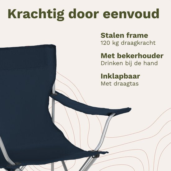 TRVLMORE Campingstoel - Opvouwbaar - 120KG Draagvermogen - Incl. Draagtas - Klapstoel - Visstoel - Kampeerstoel - Vouwstoel - Blauw