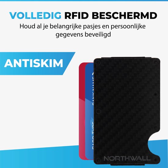 Northwall Pasjeshouder - Carbon Creditcardhouder met Geldclip - Money clip - RFID Anti-Skim - Maximaal 12 pasjes