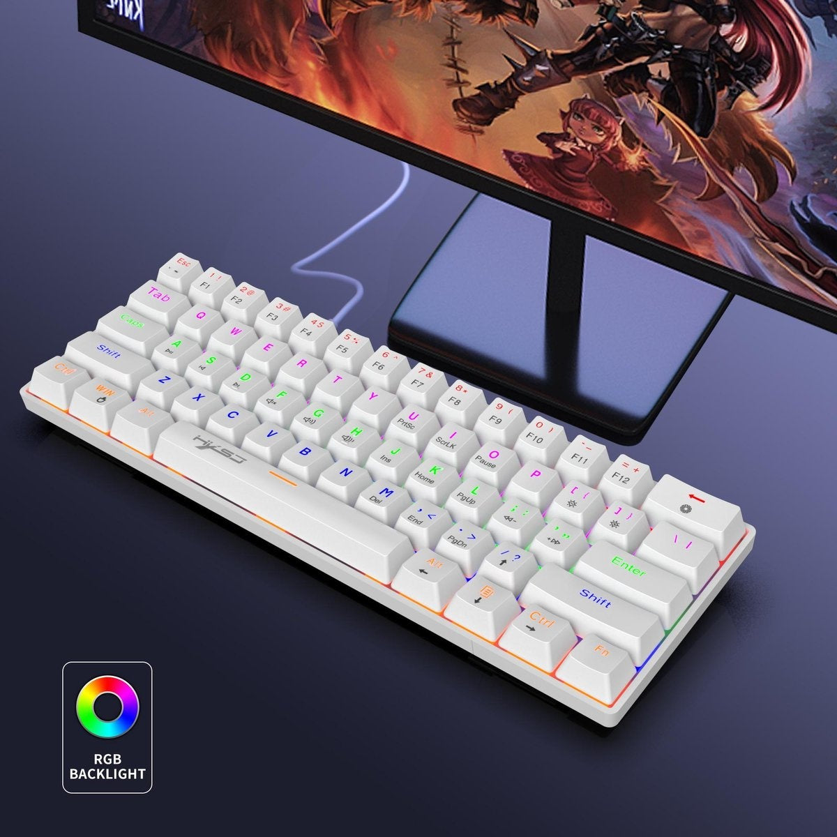 HXSJ V900 Bedrade Mechanisch Gaming Toetsenbord - RGB Verlichting - QWERTY - 61 Keys - Blue Switch - Wit