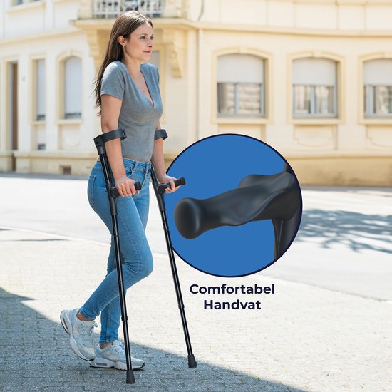 Sanicraft® Krukken - Elleboogkrukken - Revalidatie - Loopkrukken - Verstelbaar - Ergonomische Gel Handvaten - 2 Stuks - Inklapbaar - Zwart