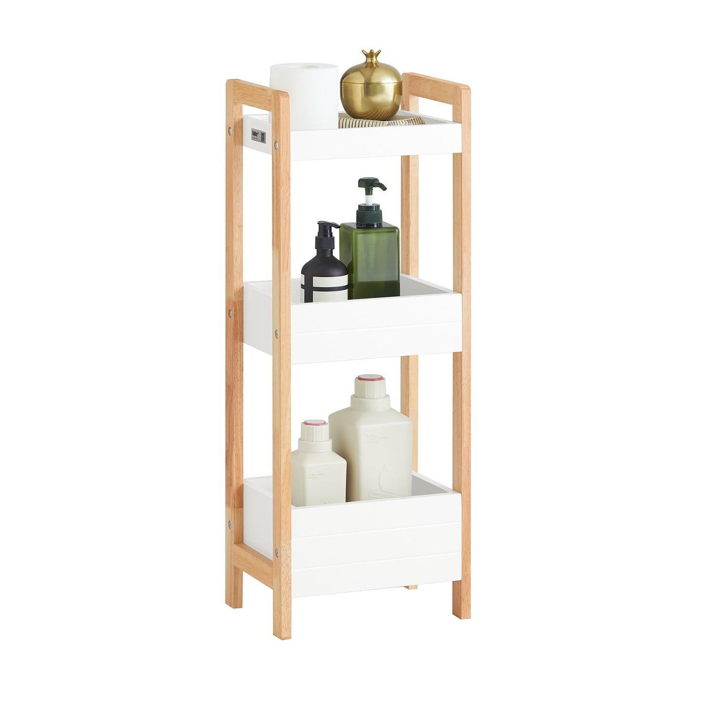 SoBuy Badkamerkastje met 3 Vakken - 28x74x20 cm - Hout/Wit