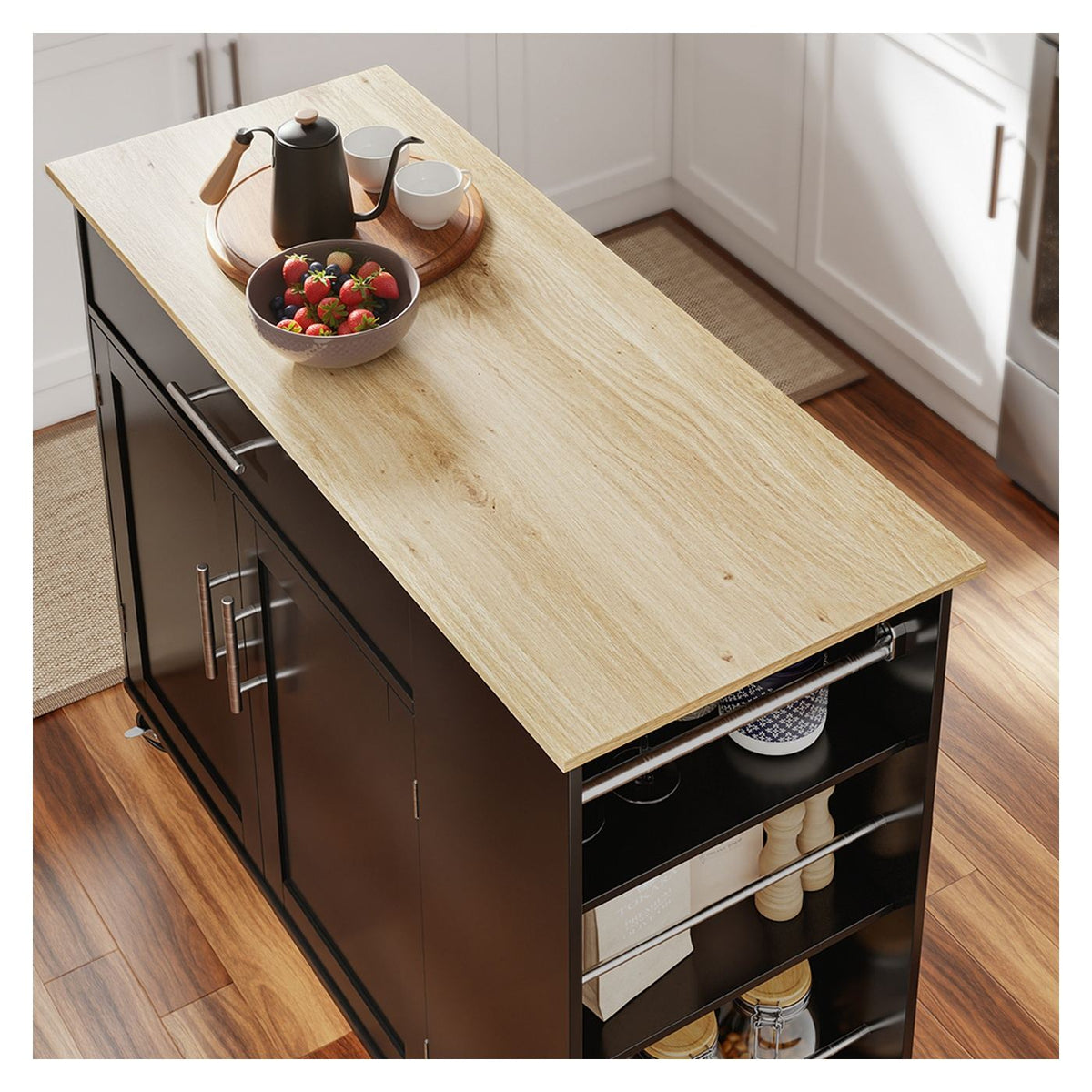 SoBuy Keukentrolley 99 x 40 x 84,3 cm - Zwart - 2 Deuren - Lade - 4 Wielen