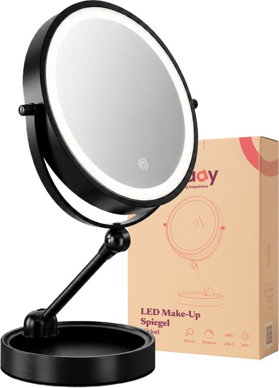 Fraay® Make Up Spiegel met LED Verlichting - 10x Vergroting - Vergrootspiegel met Licht - Oplaadbaar - Scheerspiegel - Badkamerspiegel - Zwart