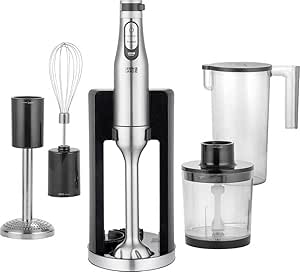 LEBENLANG - Premium 1200W Staafmixerset – 5-in-1 Keukenhulp – Incl. Hakmolen, Garde, Aardappelstamper, Maatbeker & Opzetstandaard – RVS – Traploos Verstelbaar & Turbo