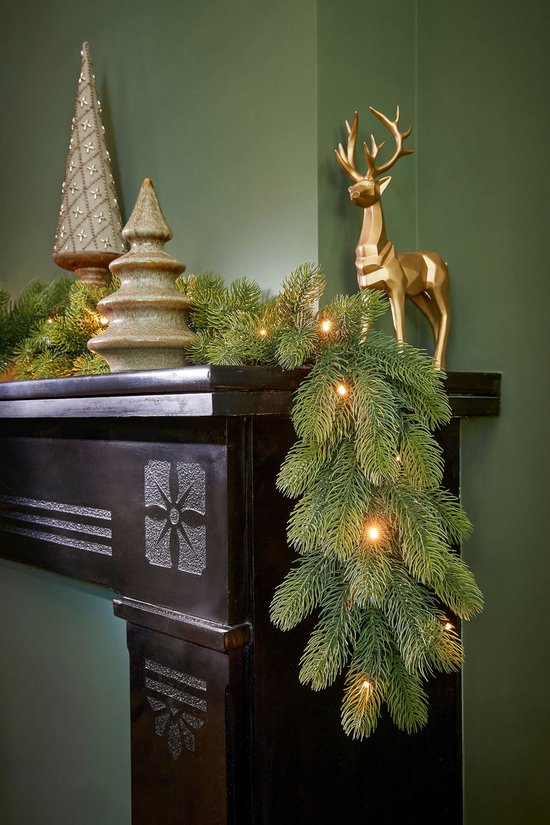 Black Box Trees Nagoya Guirlande met LED-Verlichting - Kerstversiering voor Binnen met 40 Warmwitte Lampjes - Kerstslingers van Kunststof - L270 x Ø20 cm - Groen