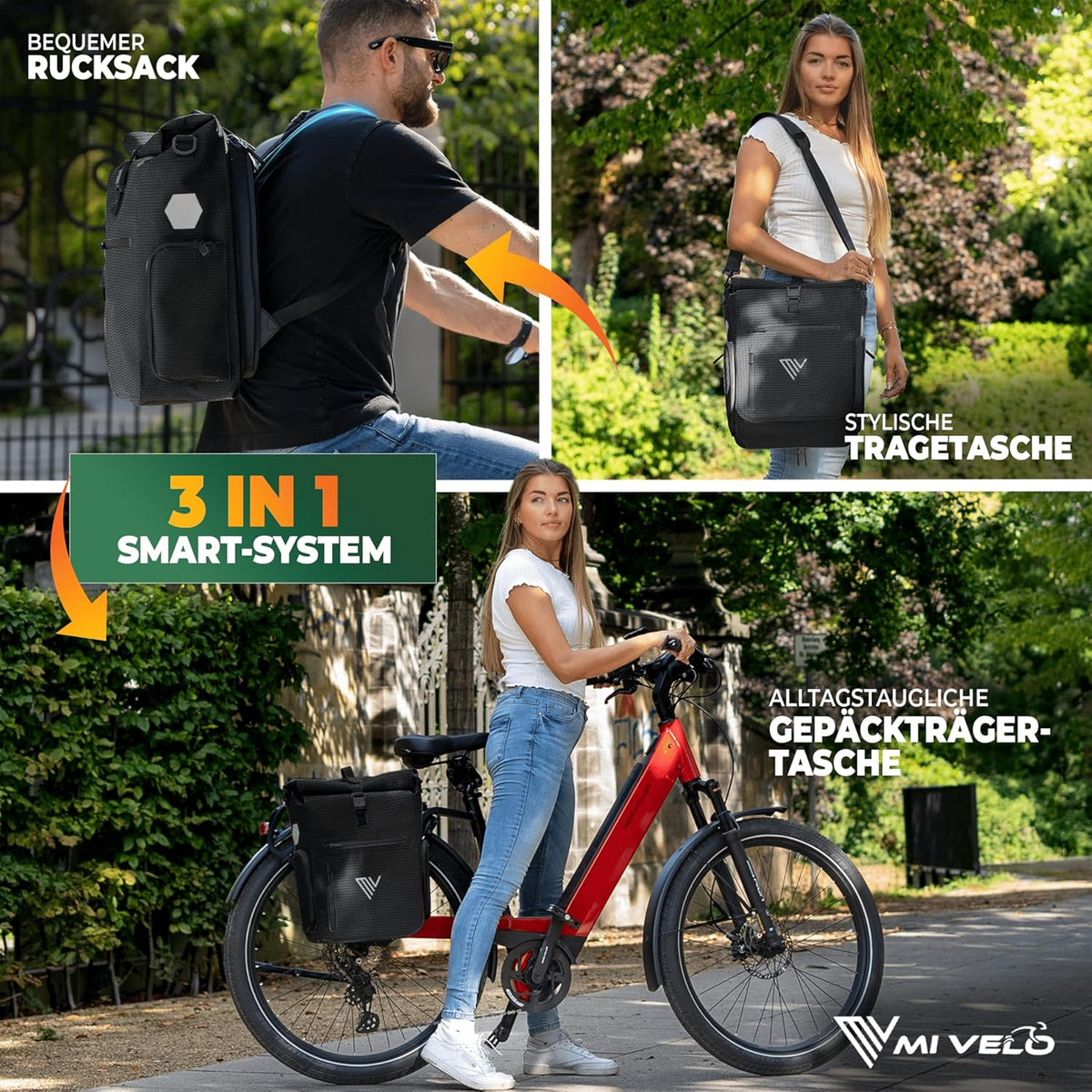 MIVELO 3-in-1 Waterdichte Fietstas, Rugzak en Schoudertas – 25L, Zwart Reflecterend – Met Laptopvak & Snelle Ombouwfunctie
