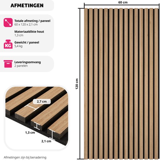 tectake® - Set van 2 akoestische panelen Sonic Wall - licht eiken - Geluidsabsorberend paneel - Geluidsdemping - div kleuren - afm. per paneel (LxBxH): ca. 120x60x2,1cm