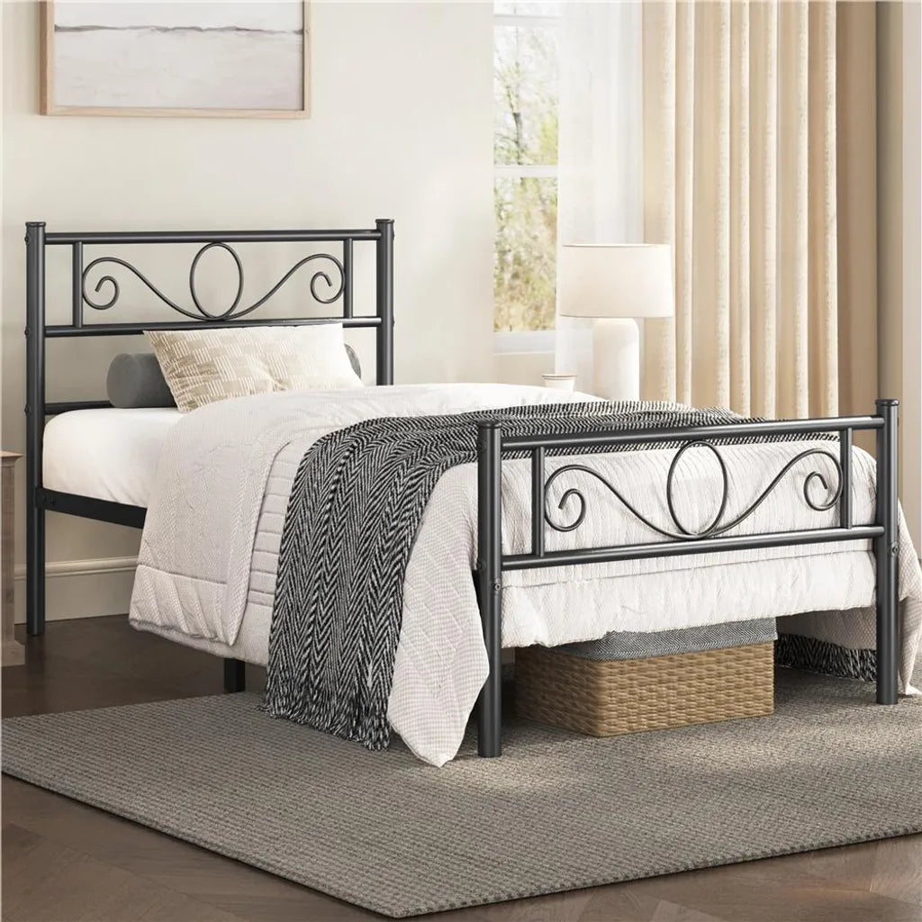 Yaheetech Metalen Bedframe 90 x 200 cm - Zwart - Eenpersoonsbed met Lattenbodem