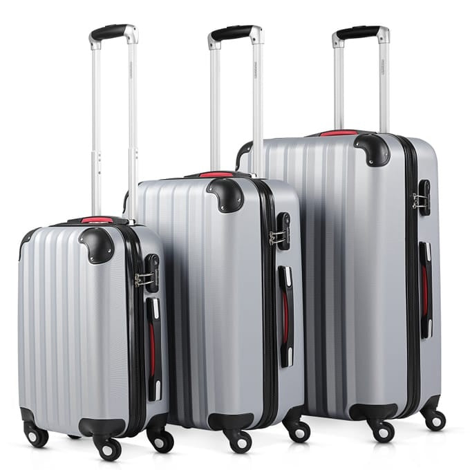 Monzana Kofferset Baseline 3-Delig – Voorzien Van 360° Dubbele Zwenkwielen En Cijferslot En Telescopische Handgreep – Voor Reis En Vakantie – Zilver ABS-Kunststof – M, L & XL