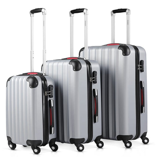 Monzana Kofferset Baseline 3-Delig – Voorzien Van 360° Dubbele Zwenkwielen En Cijferslot En Telescopische Handgreep – Voor Reis En Vakantie – Zilver ABS-Kunststof – M, L & XL