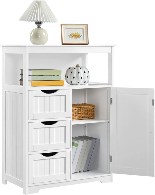 Yaheetech Badkamerkast Met 3 Lades – Voorzien Van Verstelbare Plank En Open Opbergvak En Metalen Beslag – Voor Badkamer Woonkamer En Slaapkamer – Wit Mdf En Metaal – 66 x 35 x 90 cm