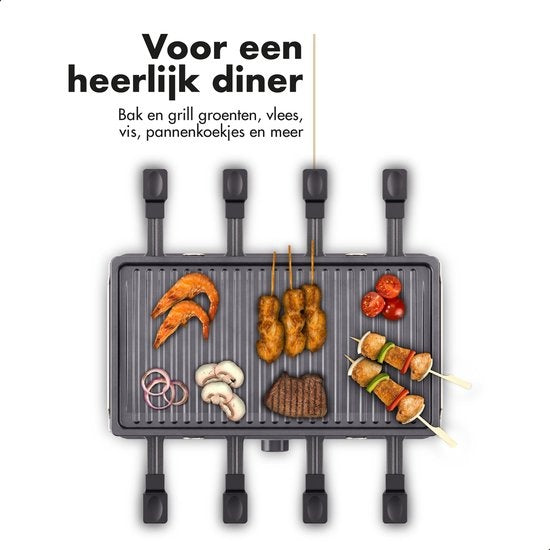Studio Linea SLGRILL30BK Gourmetstel - 8 Personen - 1400 Watt - Gourmetpannetjes en Gourmetplaat met Antiaanbaklaag - Raclette