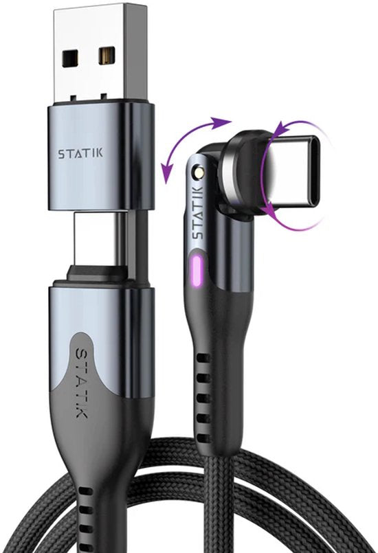 Statik PowerPivot Pro USB-C naar USB-C Kabel 2m - 100W - 480 Mbps Data Transfer - Nylon Gevlochten - Zwart