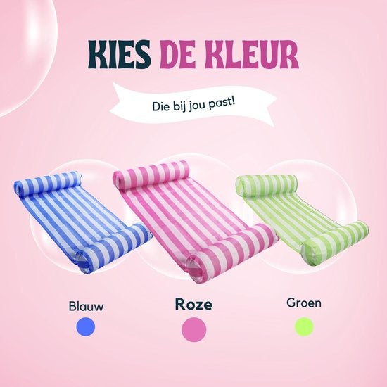 Travelly Luxe Waterhangmat – Voorzien Van Comfortabele Hoofdsteun En Zachte Gevoerde Bodem En Snel Ventielsysteem – Voor Zwembad En Strand – Roze PVC En Polyester – 126 x 66 cm