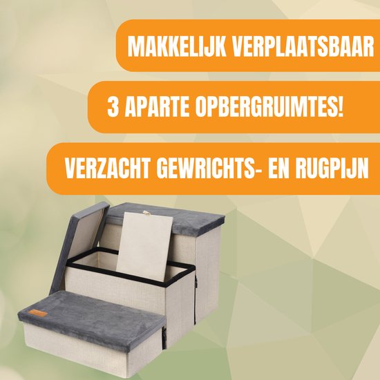 By Cee Cee – Hondentrap Met Opbergruimte – 60 x 40 x 33 cm – Voorzien Van 3 Treden En Opvouwbaar Design – Voor Bank Of Bed – Antraciet MDF