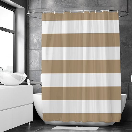 Loti Living Douchegordijn Anti Schimmel – Lichtbruin gestreept - Inclusief ringen – Waterdicht - Polyester - Douchegordijn 180x200 cm