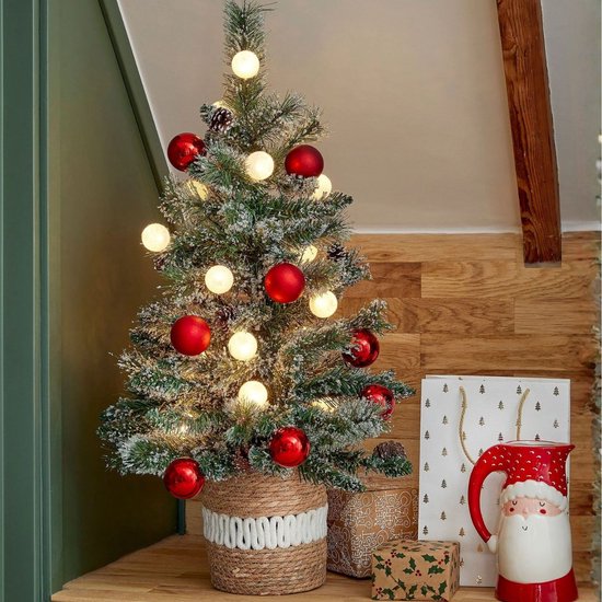 Black Box Trees Kaprun Kunstkerstboom met Verlichting - Kunst Kerstboom H90 x Ø51 cm - in Pot met Versiering - Groen, Rood, Frosted