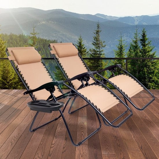 LifeGoods Opvouwbare Tuinstoelen - 2 Stuks - 30°-90° Verstelbaar - Metaal - Beige