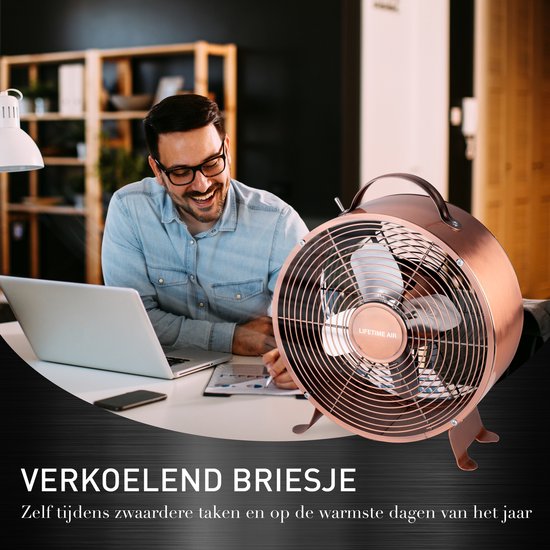 Lifetime Air Tafelventilator – 2 Snelheden – 20 W – 26 x 12 x 31 cm – Koper