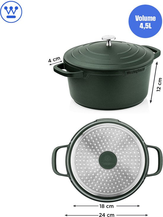 Westinghouse Performance Braadpan – Ø24 cm – Inductie Pan – Inclusief Deksel – Groen