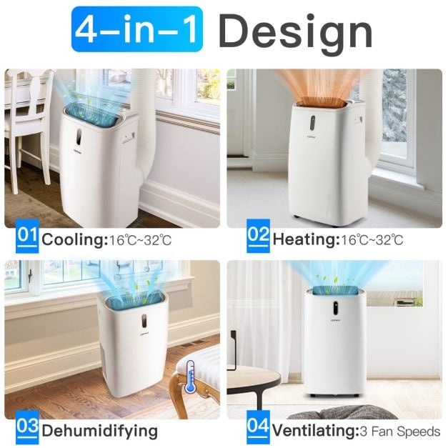 Coast Mobiele Airconditioner 16.000 BTU - 5-in-1 - 4700W - 44,5 x 39 x 77 cm - Verwarmt en Koelt tot 45㎡ - Wit