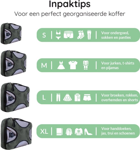 Volcan Inpakblokjes - Koffer Organizer Set - Rugzak en Koffer - 4-Delig - Reiscubes - Groen