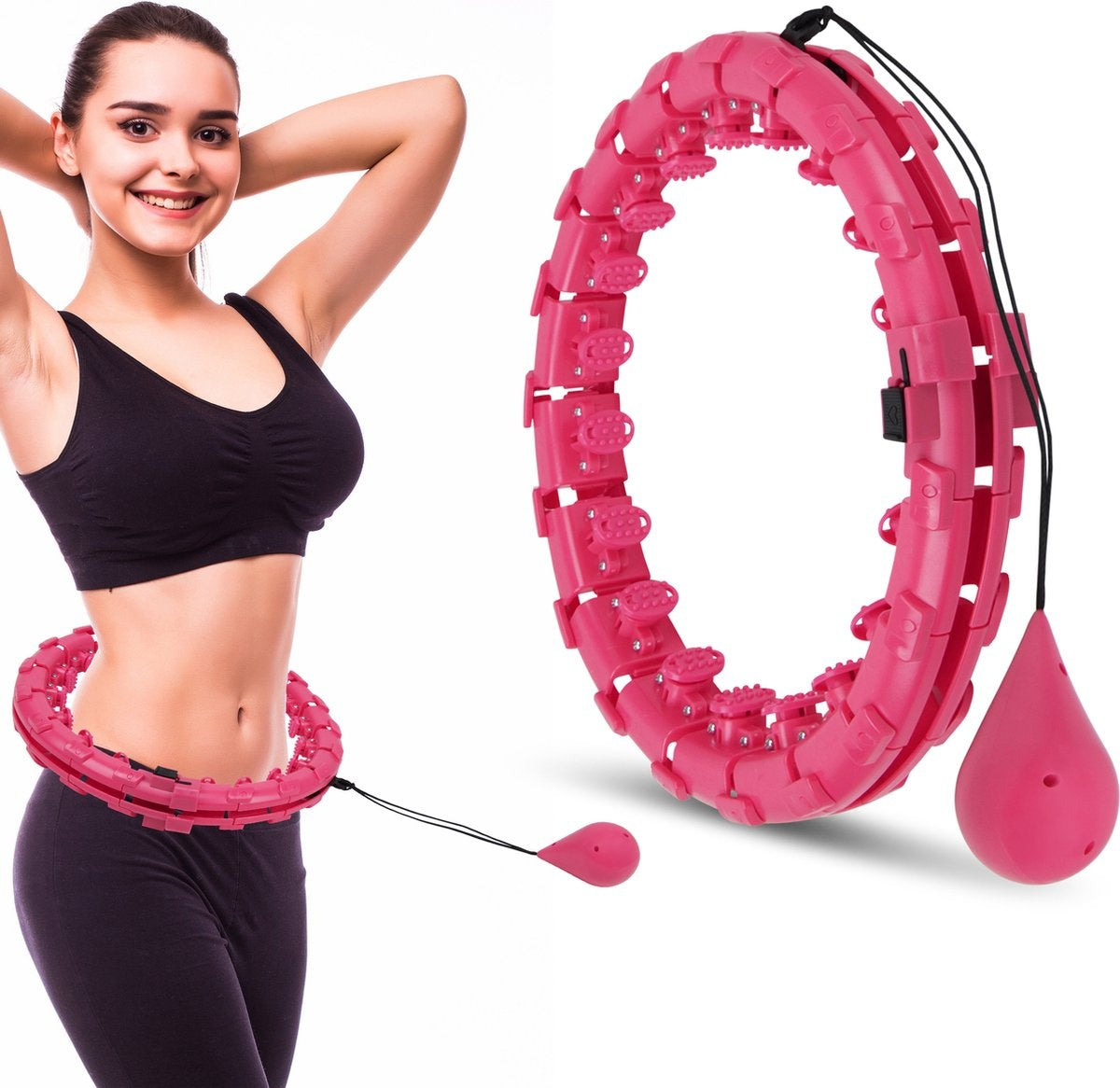 Niceey Fitness Hoelahoep Volwassenen – 24 Schakels - Sport Hula Hoop met Gewicht – Hoepel - Verstelbaar tot 150cm Omtrek – Thuis Sporten – Roze