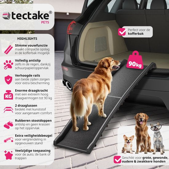 tectake® - Hondenloopplank Paw Step - Loopplank Hondentrap - Trap Hond - inklapbaar en antislip, tot 90kg