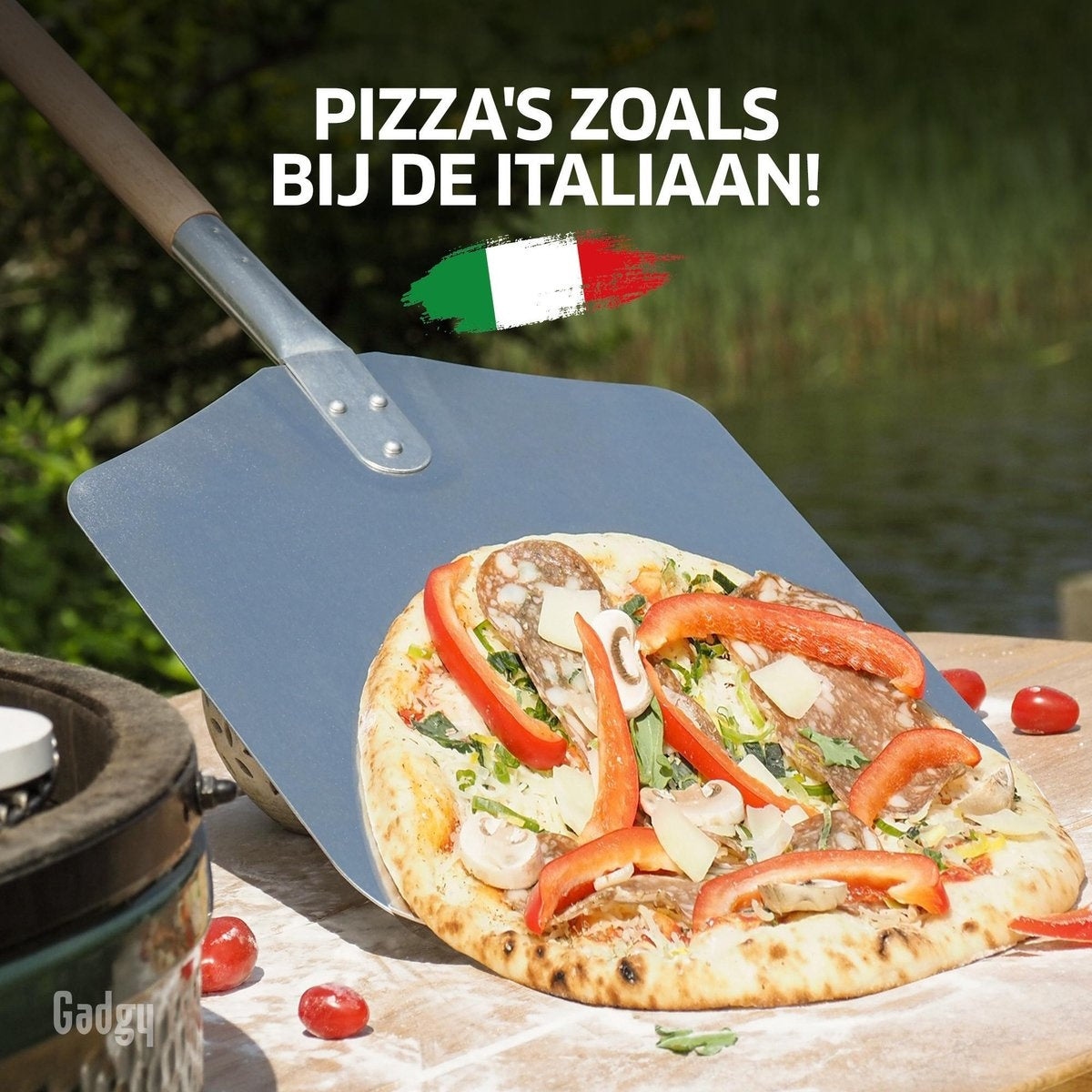 Gadgy Pizzaschep voor BBQ en Oven - Pizzaspatel - Vaderdag Cadeau - Lang Houten Handvat - Ophangbaar - Aluminium - XL 80 CM Lengte