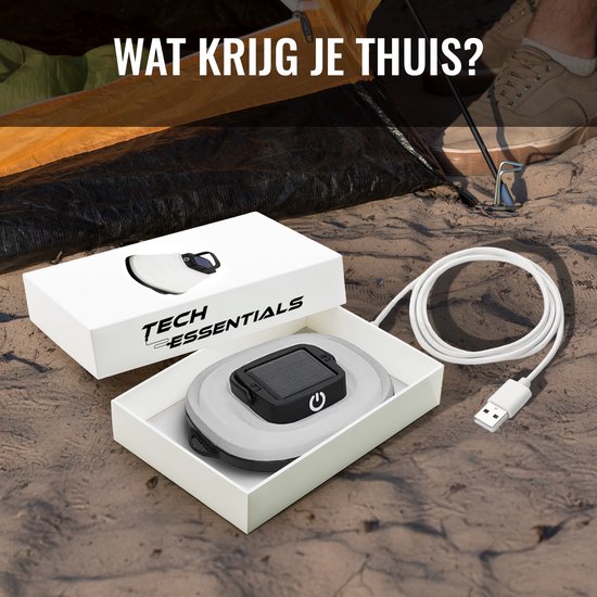 Tech Essentials Solar LED Lantaarn - Opvouwbaar - Zwart - Tentlamp - Led Lamp Oplaadbaar - Kamperen - Nood - Storm - Hanglamp - Zonne Energie