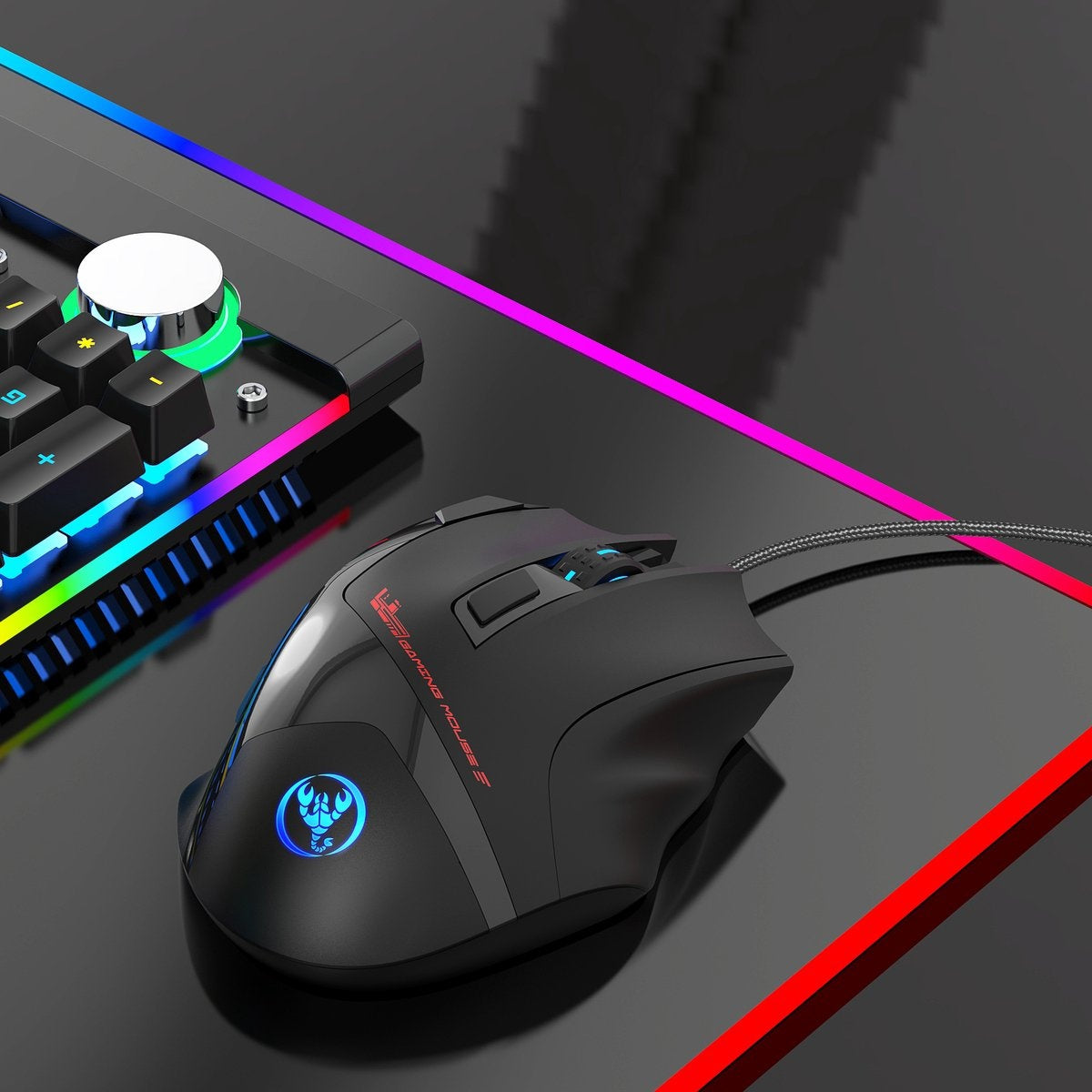 HXSJ S600 Pro Optisch Gaming Muis - Programmeerbaar - RGB licht - Ergonomisch - 7200DPI - Zwart