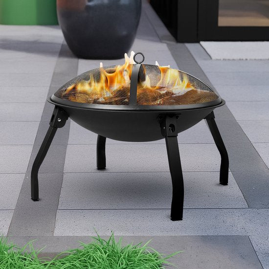Travelhawk Vuurschaal - Draagbare Inklapbare Outdoor Vuurschaal - Vuurkorf Bbq - Met Vonkenscherm - Kolen of Hout - 55 cm Diameter - Inclusief Deksel, Opbergzak, Vuurpook & Grilrooster