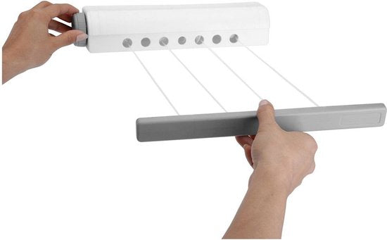 KLAD Waslijn – Uittrekbaar & Zelfoprollend – 14,4 m – 30 cm – Wit-Grijs