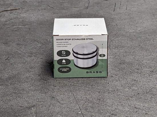 BRASQ Set van 2 Deurstoppers - Deurstopper RVS met anti slip - 1,1 Kg Voor binnen en buiten - Deurbuffer ⌀9 x 7,5 cm