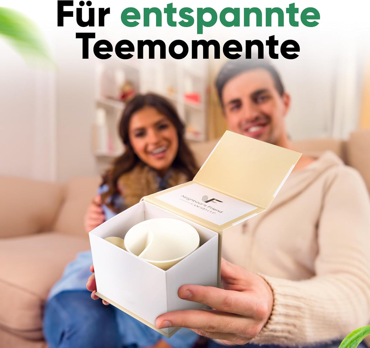 Neighbour's Friend Gepatenteerde theemok beige geschenkverpakking I Keramische mok groot 325ml I Theemok steengoed I Keramische mok voor thee I Vaatwasserbestendige theemokken I Modern design voor theedrinkers