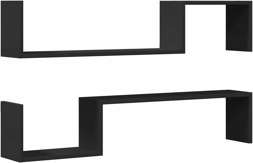 vidaXL Wandplanken Set van 2 – 100 x 15 x 20 cm – Zwart – Gelakt Hout