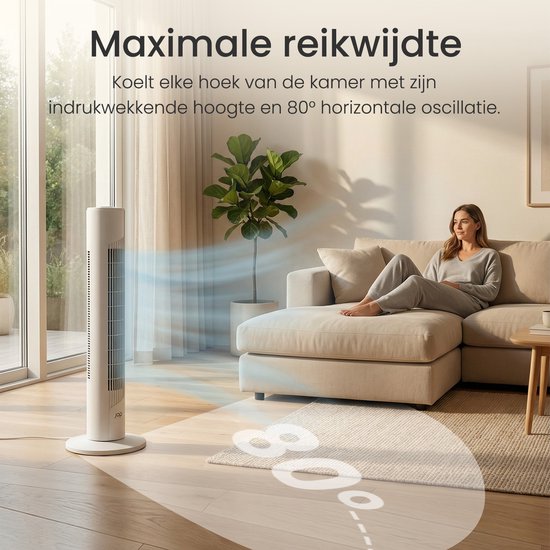 Energiezuinige Ventilator - Torenventilator met 3 blaasstanden en oscilatie - Slaapkamer - Wit - JAP Quebec
