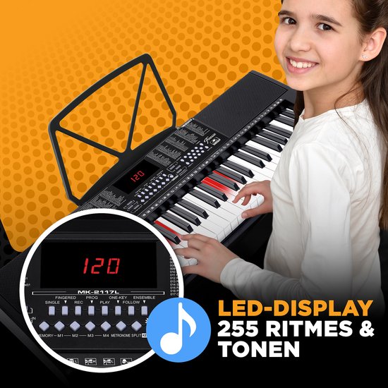 Finesse Keyboard Piano - Verlichting - Statief & Accessoires - 61 Toetsen - Digitale Piano - Elektrische Piano - Kind