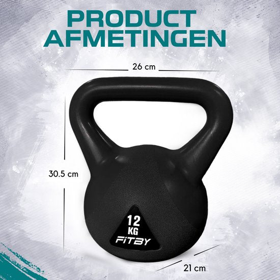 Fitby Kettlebell 12KG - Kettlebell - Fitness - Gewichten - Geschikt voor CrossFit & Fitness - Conditietraining - Zwart