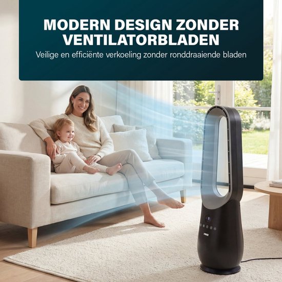Princess Bladloze Torenventilator - 70 W - Met Afstandsbediening - Bladeless Fan - LED‑display - 4 Snelheden - Oscillerend - 351590