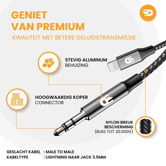 Drivv. Lightning naar AUX Kabel - 1 meter - Geschikt voor iPhone AUX Kabel