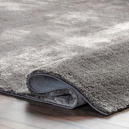Flycarpets Solid Hoogpolig & Wasbaar Effen Vloerkleed - Grijs - Woonkamer Tapijt - 160x230 cm