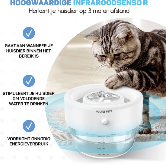 Vulpes Goods® Huisdieren - Drinkfontein voor Kat & Hond – Draadloze Kattenfontein – Waterbak en Waterfontein Kat – Oplaadbaar, Draagbaar & Draadloos - Drinkbak Hond - Anti Knoei - PRO Versie