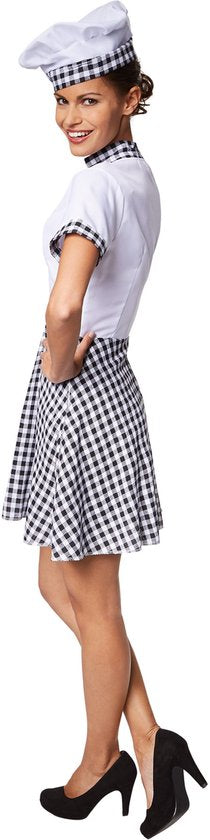 Dressforfun Vrouwenkostuum chef-kokkin XL - verkleedkleding kostuum halloween verkleden feestkleding carnavalskleding carnaval feestkledij partykleding - 301511