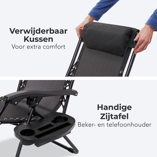 LifeGoods Opvouwbare Tuinstoelen - 2 Stuks - Ligstoel Tuin - 30°-90° Verstelbaar - Metaal - Zwart