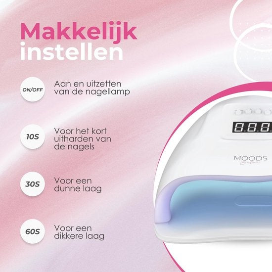 Moods Gellac Professionele Luxe UV Nagellamp - Nageldroger - Bedienbaar met Knoppen - Krachtige LED Lamp - Wit
