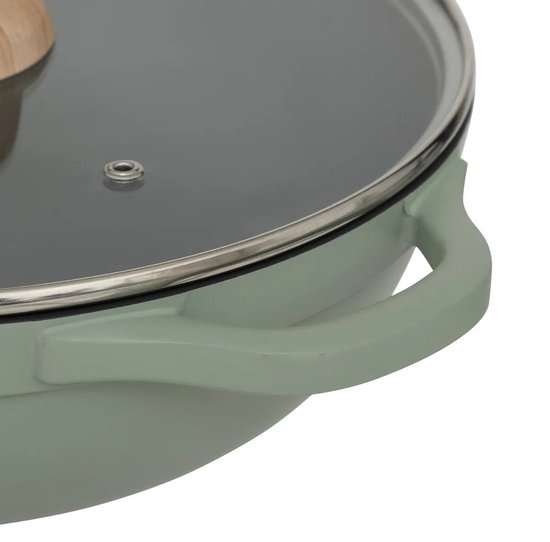 5Five Braadpan met glazen deksel - Alle kookplaten geschikt - groen/beige - D28 x H13cm - Souteerpan