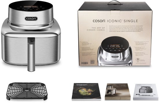 Cosori Iconic Single - RVS airfryer - 6.2L inhoud - Keramische anti aanbaklaag - met app ondersteuning