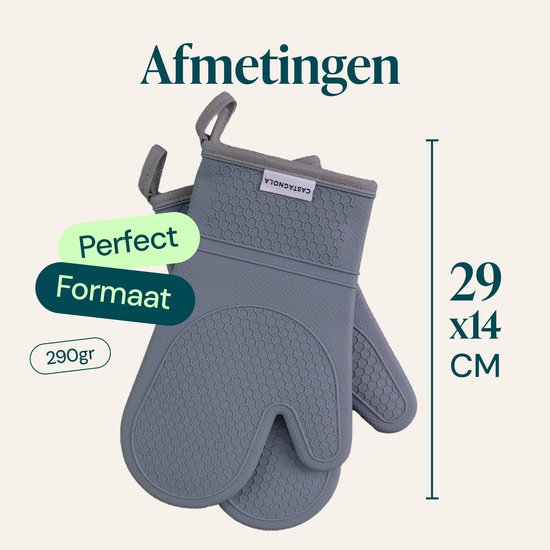 Castagnola Ovenwanten - Hittebestendige Overhandschoenen - Siliconen Ovenwanten - Hittebestendig tot 250°C - EN407 Gecertificeerd - Katoen - Grijs