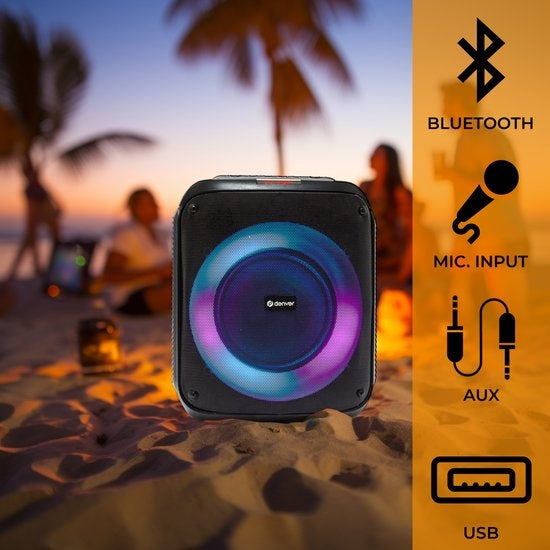 Denver Bluetooth Speaker Party Box - Discolichten - Incl. Afstandsbediening - Microfoon Aansluiting - BPS250
